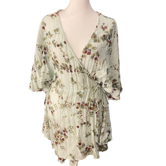 Gillia Hawaii Women Floral Wrap Mini Dress Cover Up V Neck Rayon LT pink White S - Picture 1 of 11